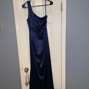 Navy Blue One Shoulder Dress